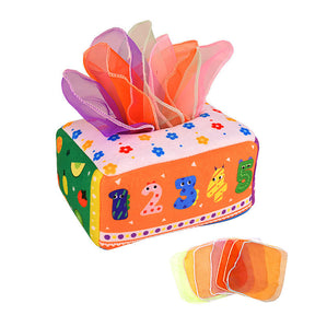 Baby Tissue Box Toy Crinkle Paper Sensory Silk Scarves Toys for 0-3 Year Old Kids-NumberA