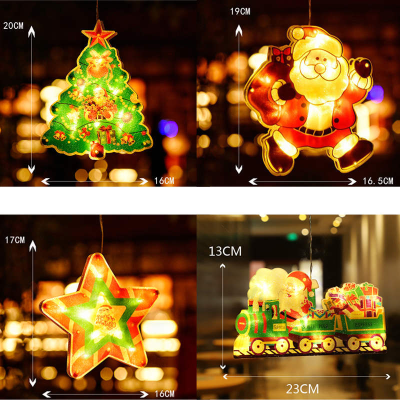 4Pcs Christmas Window Hanging Lights Decor for Xmas Party Showcase