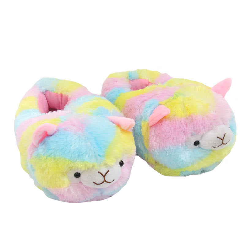 Women Cute Fuzzy Llama Bedroom Slippers Funny Warmies House Shoes