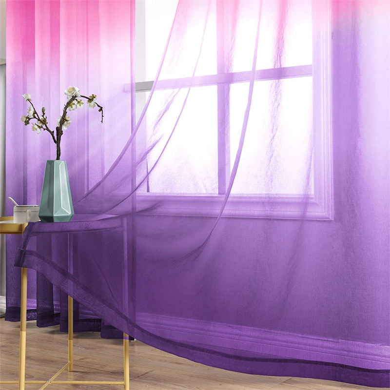 2 Panel Sheer Ombre Curtains Grommet Drapes for Girls Bedroom-PinkPurple