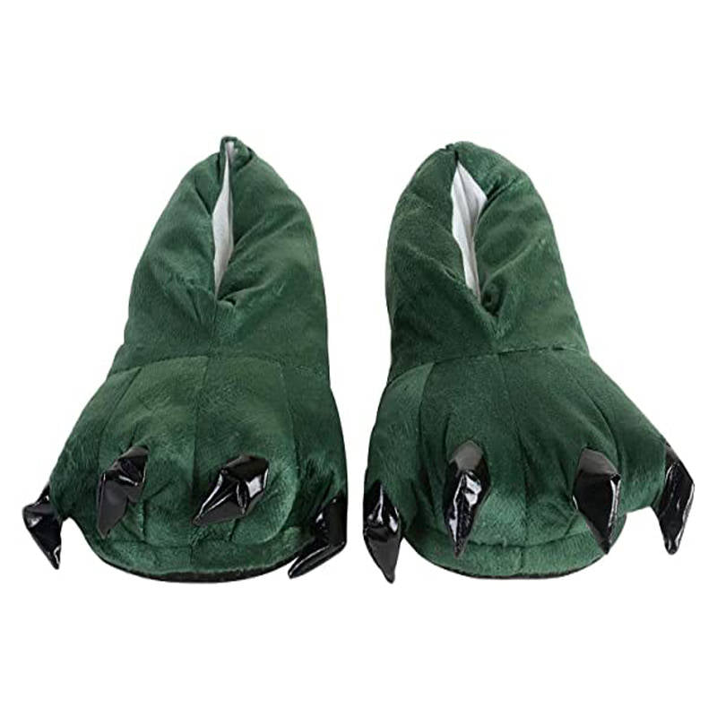 Unisex Soft Plush Home Slippers Animal Paw Claw Shoes-Green