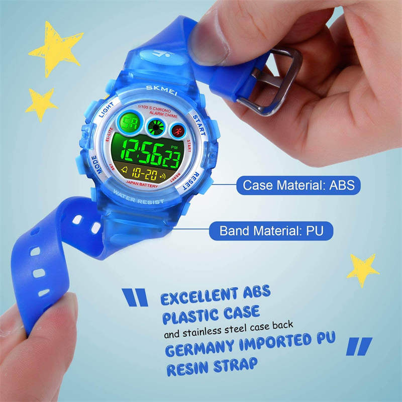 Kid Waterproof Electronic Multi Function Outdoor LED Watches-LightBlue