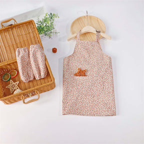 Kids Floral Stain Resistant Art Painting Apron Set-Rose