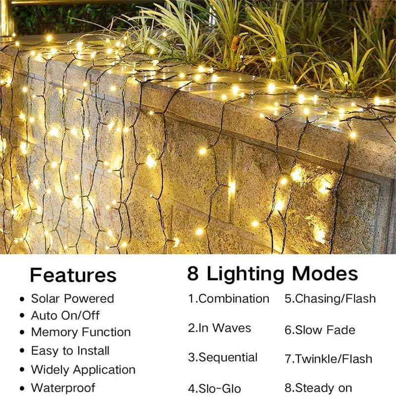 Solar Christmas Lights 72ft 200 LED 8 Modes Solar String Lights Waterproof-Warm White