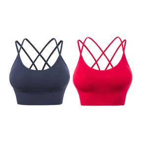 2 Pcs Cross Back Sports Bras Padded Low Impact Vest for Running-Set6