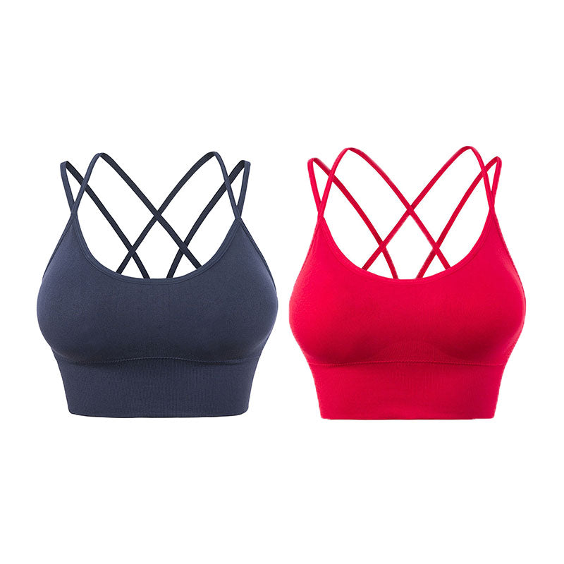 2 Pcs Cross Back Sports Bras Padded Low Impact Vest for Running-Set6