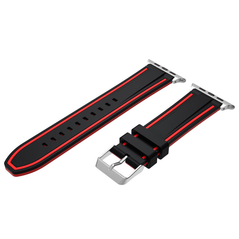 Rubber Sport Watch Bands for iWatch Series 6/SE/5/4/3/2/1 Bicolor Strap-BlackRed