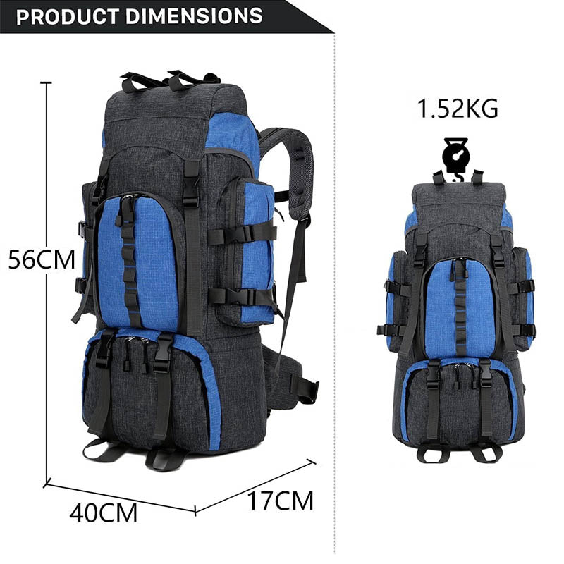 55L Backpack Internal Frame Hiking Water Resistant Travel Packs with Rain Cover-Blue