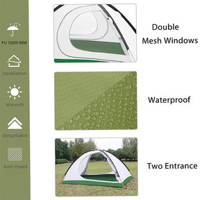 Camping Tent Waterproof Ultralight Backpacking Double Layer Tent Easy Set Up-Green