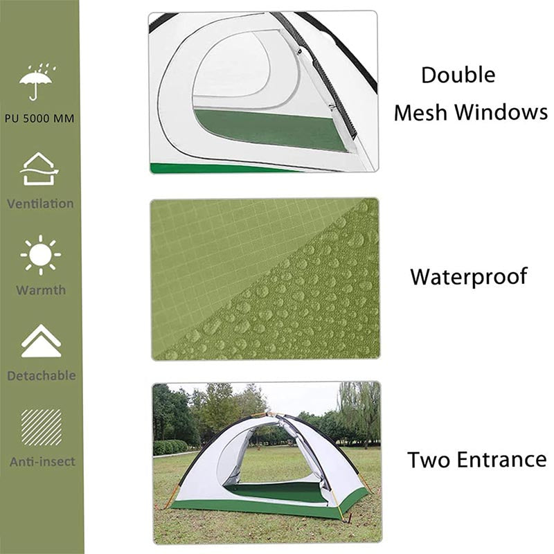 Camping Tent Waterproof Ultralight Backpacking Double Layer Tent Easy Set Up-Green