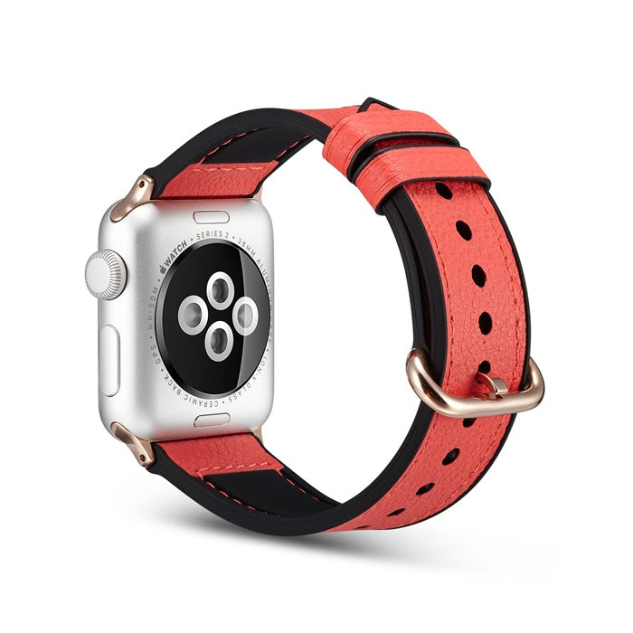 Silicone+Leather Watch Strap For Apple iWatch-Red