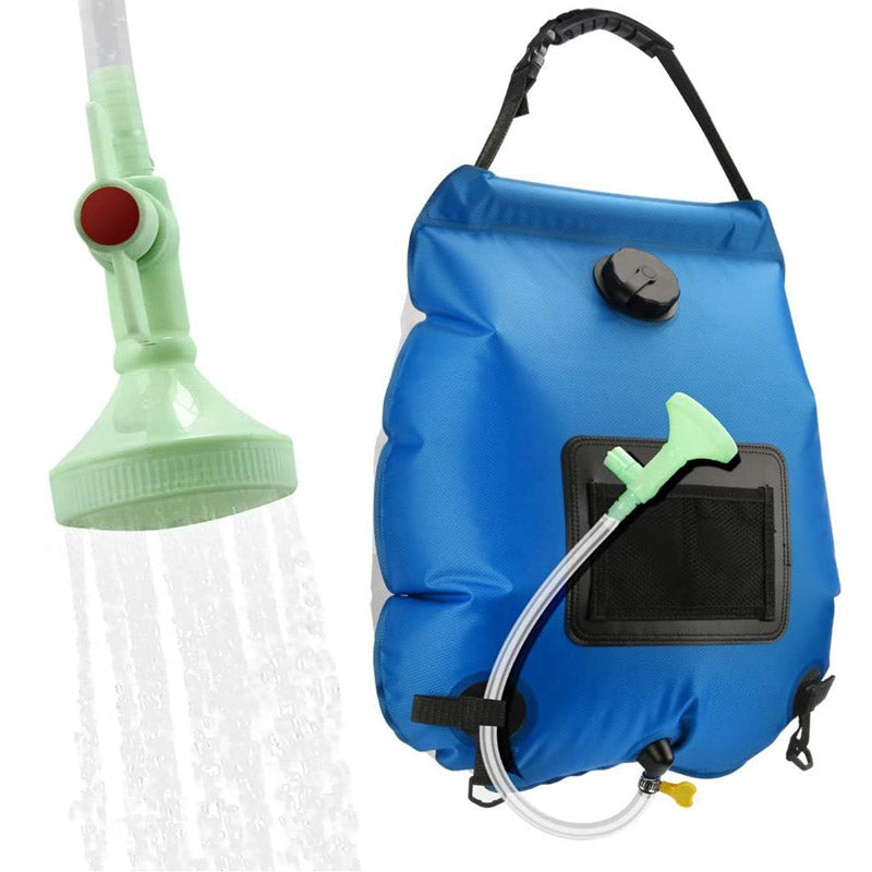 20L Solar Shower Bag with Removable Hose and Shower Head for Camping-Blue