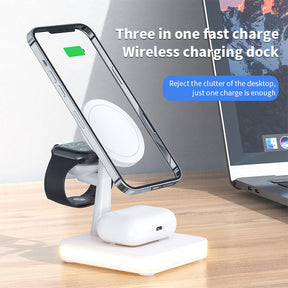 3-in-1 Magnetic Wireless Charger Stand for iPhone 12 iWatch AirPods-White