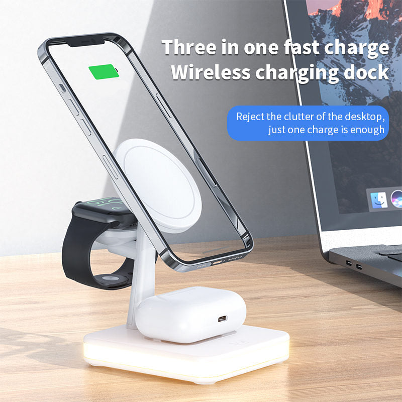 3-in-1 Magnetic Wireless Charger Stand for iPhone 12 iWatch AirPods-White