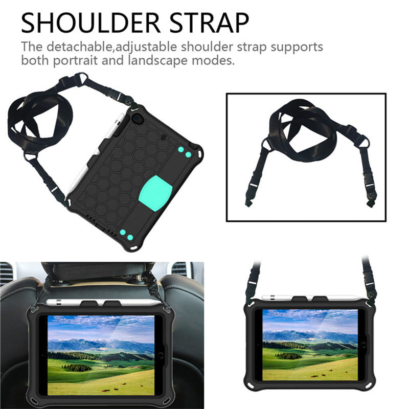 Hive iPad Case For iPad Mini 1/2/3/4/5 Durable Stand Cover With Shoulder Strap-BlackAqua