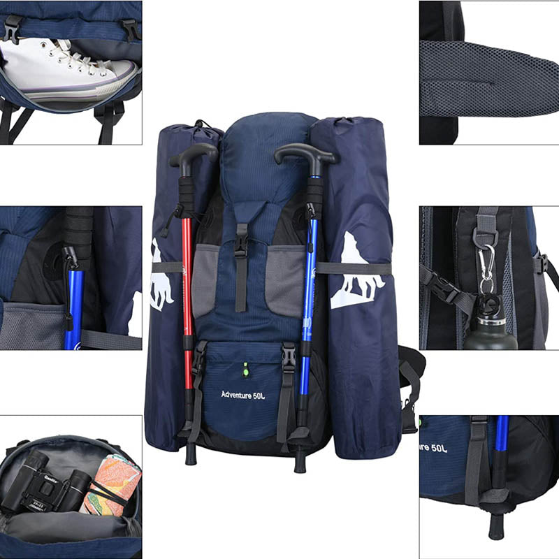 50L Hiking Backpack Waterproof Lightweight Suitable for Outdoor Camping Travel-Navy Blue