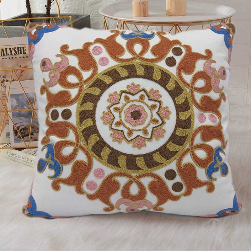 Embroidered Floral Cotton Pillow Cover for Sofa Living Room 45 x 45cm