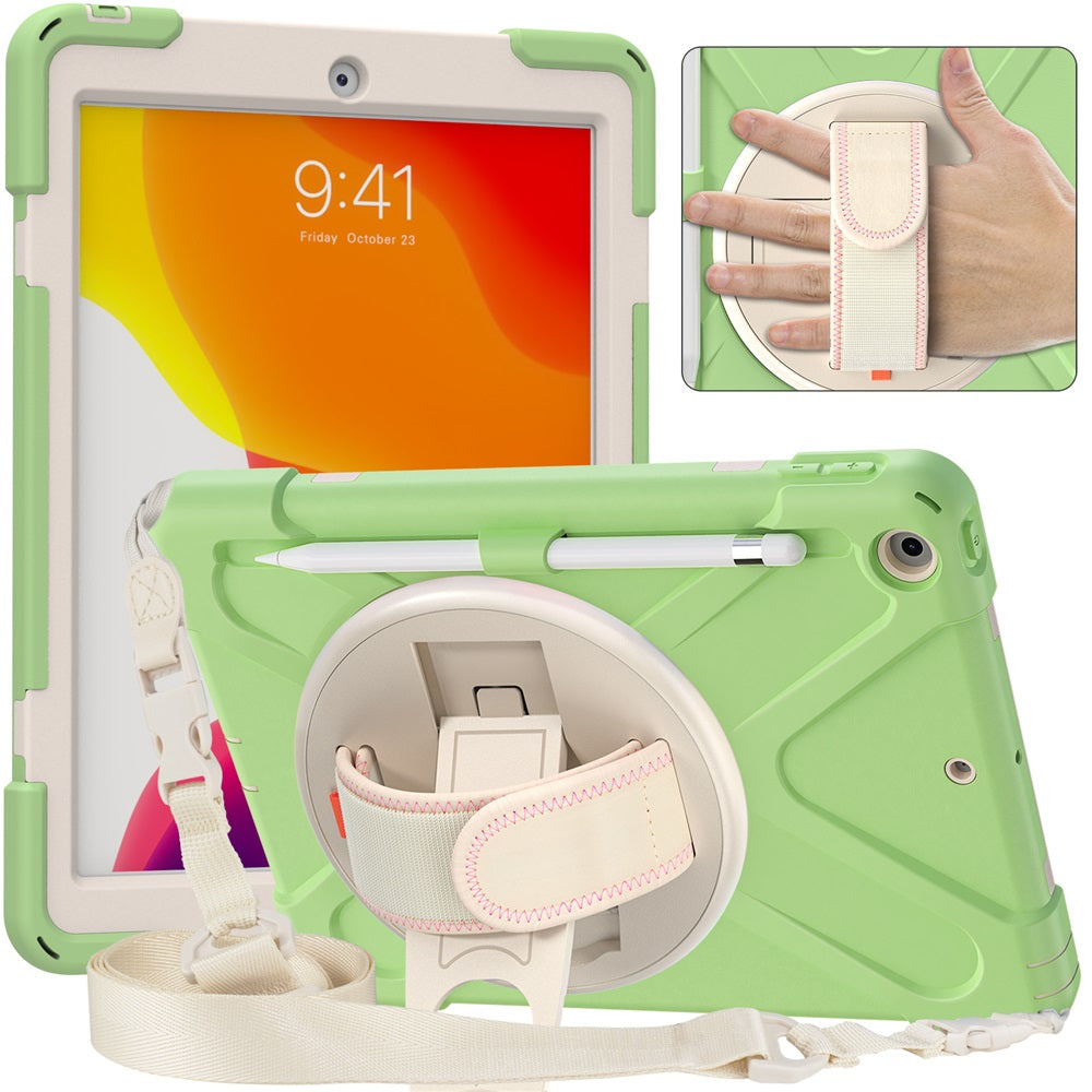 Morandi Case For iPad 10.2 2019/2020 Kids Safe Shockproof Protective Cover With Kickstand+Strap-Matcha Green