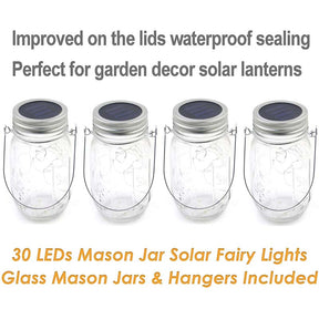 Mason Jar Solar Lantern Light 4 Pack-30 Leds Post Led Lights Starry Star Fairy Firefly Jar Lights for Outdoor Patio Garden Yard