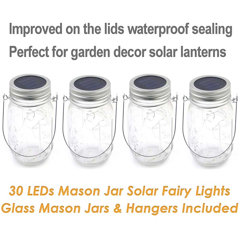 Mason Jar Solar Lantern Light 4 Pack-30 Leds Post Led Lights Starry Star Fairy Firefly Jar Lights for Outdoor Patio Garden Yard