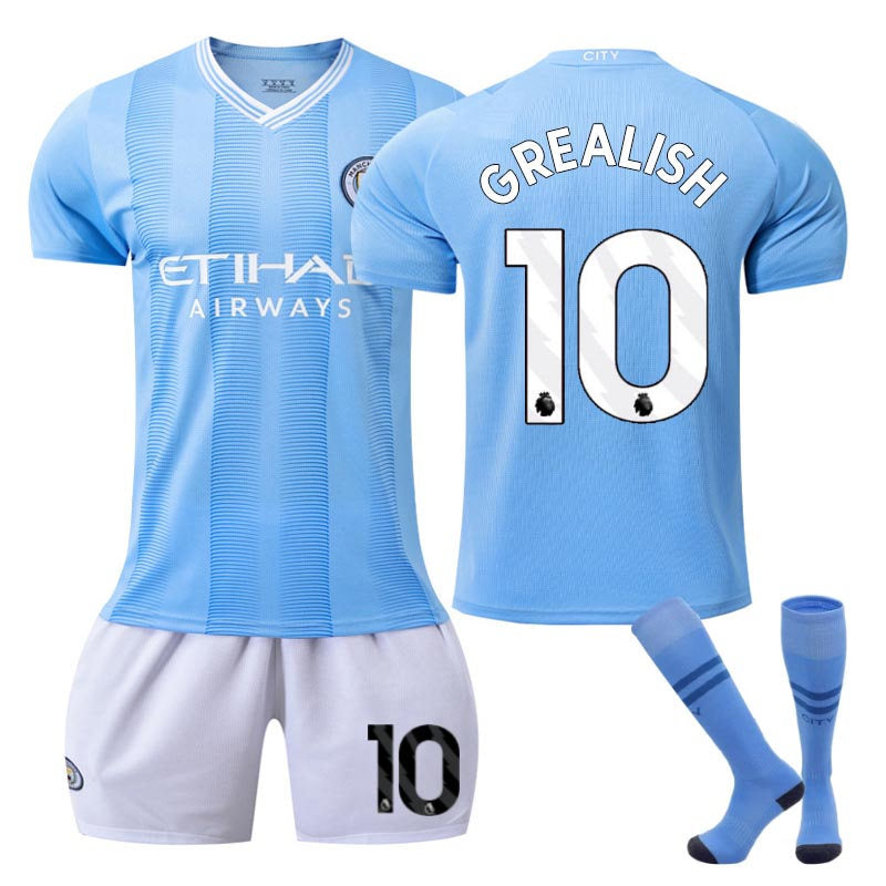 Manchester City Home WS Jersey GREALISH #10 Soccer Jersey Kids Adult 3Pcs Jersey Kits