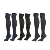 3Packs Women Extra Long High Socks Knit Warmers Thick Tall Long Boot Stockings Leg-BlackNavyDarkGray
