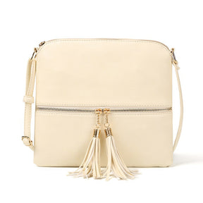 Lightweight Medium Crossbody Bag with Tassel-Beige