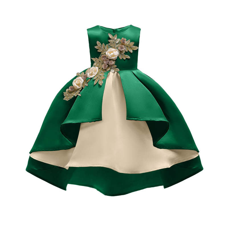 2-9 Years Flower Girls Dress Wedding Party Embroidered Dress-Green