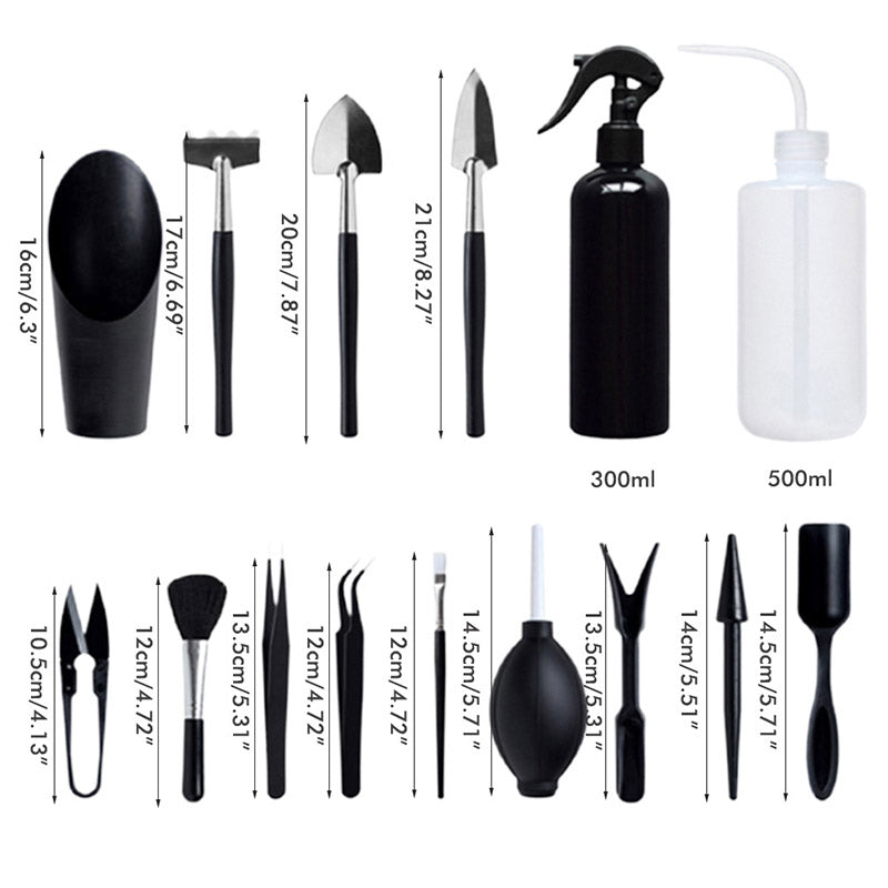 Home & Living15 Pieces Mini Garden Hand Transplanting Succulent Tools Miniature Planting Set -Black