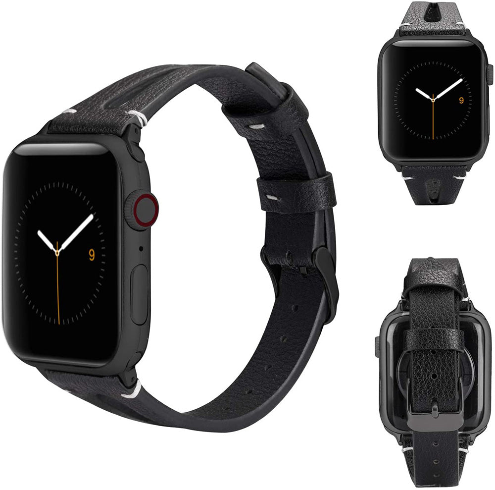 Fashion Triangle Hole Leather Watch Band For Apple Watch SE/6/5/4/3/2/1(Black)