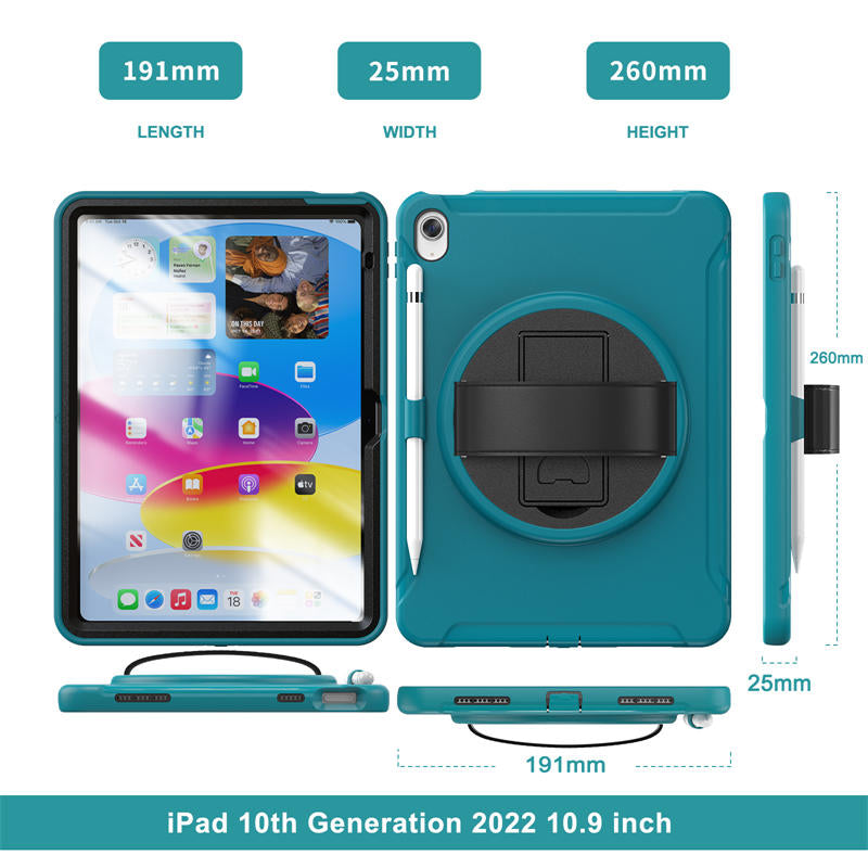 Tablet Case For iPad 10th with 360¡ã Kickstand/Hand Strap Shockproof-Blue1