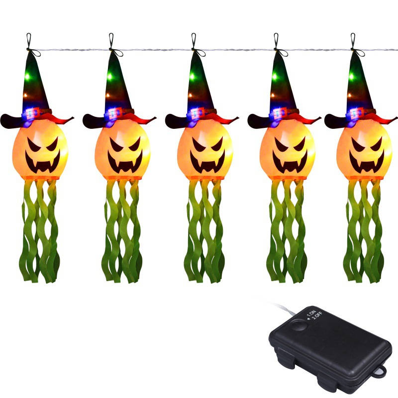 5 Pcs Hanging Pumpkin String Lights with Colored LED for Garden Party Decor