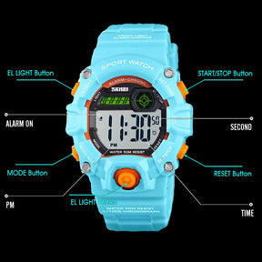 Kids LED Sports Watch Waterproof Digital Electronic Military Wrist Watches-BluePink