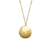 12 Constellation Coin Disc Gold Necklace Engraving Astrology Pendant-Pisces