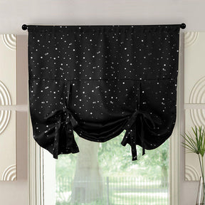 Rod Pocket Star Blackout Roman Curtain Tie Up Small Window Curtain 46X63In-Black