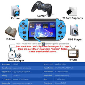 4.3 in Retro Handheld Game Console Built in Classic Games Support TV Output Music Video-Blue