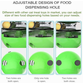 Tumbler Style Cat Food Dispenser Treat Toys with Dual Rolling Balls Detachable Wand-Green