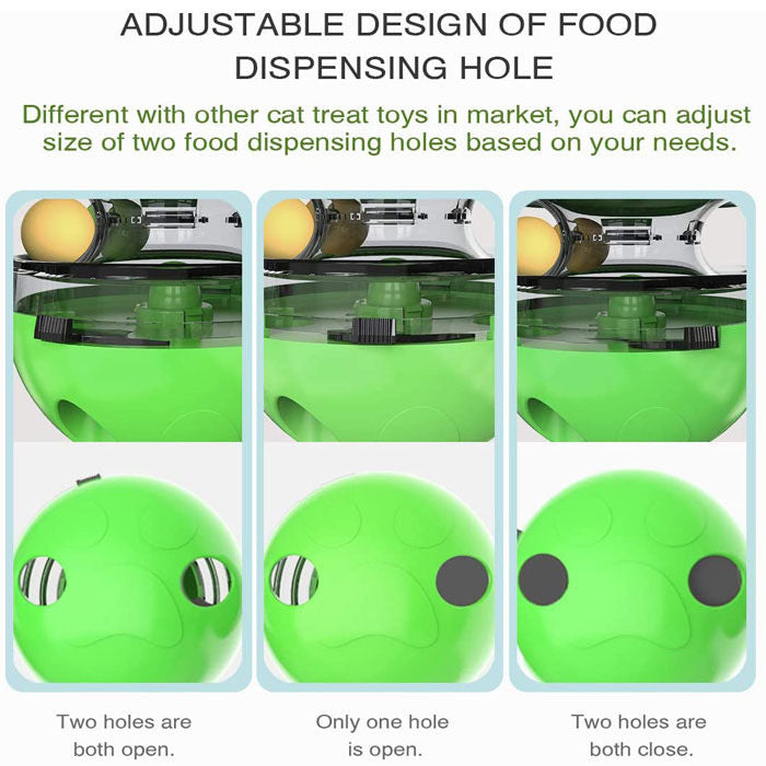 Tumbler Style Cat Food Dispenser Treat Toys with Dual Rolling Balls Detachable Wand-Green