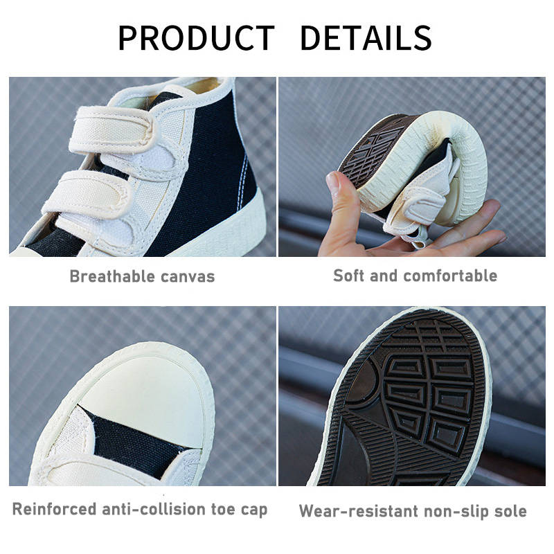 Unisex-Child Canvas Sneakers High Top Velcro Closure Boots-Black