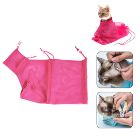 Cat Grooming Bag Adjustable Anti-Bite Cat Restraint Bag for Nail Trim Examining Ear Clean-Rose Red