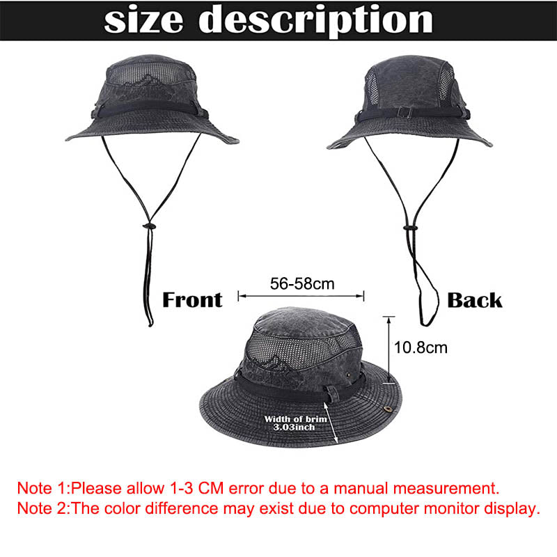 Sun Hat Wide Brim Fisherman Hat Safari Boonie Hat-Black