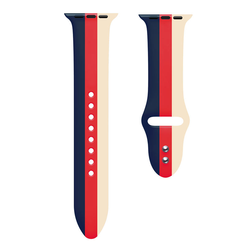 Soft Silicone Watch Bands Pattern Printed Band for iWatch Series6/5/4/3/2/1/SE-BlueRedKhaki