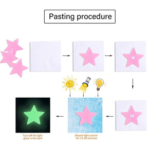 Luminous Stars Plastic Wall Stickers Glow In The Dark For Home Art Decor-Pink