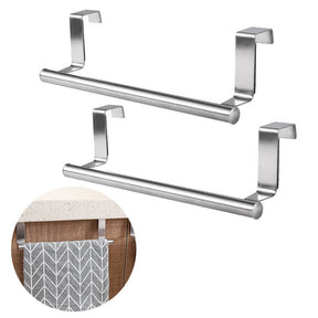 2 Pack 23cm Stainless Steel Over Door Towel Rack Bar Holders for Universal Fit on Cabinet Cupboard Doors £¨S Silver£©