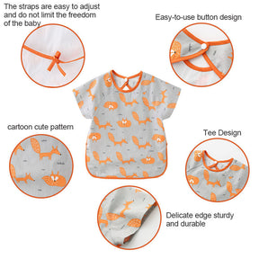 Toddler Short Sleeved Smock Cartoon Waterproof Apron for Feeding Painting-OrangeFox