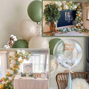 117 PCS Retro Green Balloon and Gold Metallic Chrome Latex Balloons Set for Wedding Birthday Decoration