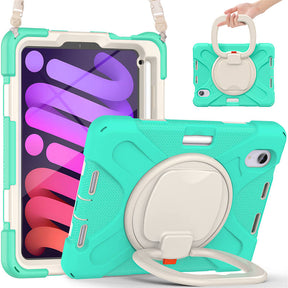 OnePieceB iPad Case For iPad Mini 6 Rugged Shockproof Case With Holder and Shoulder Strap-MintGreen