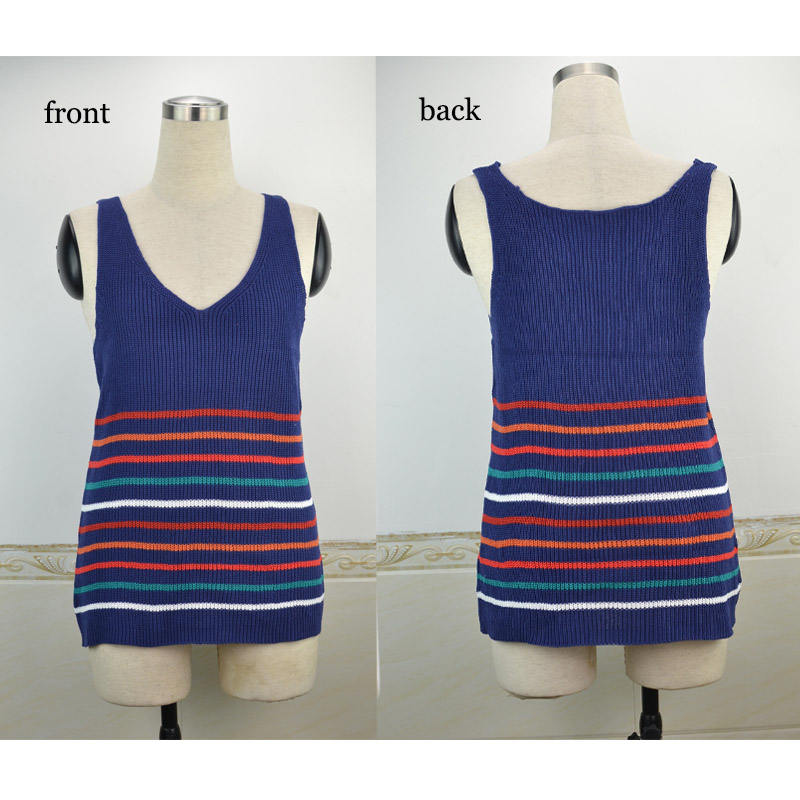 Womens Sleeveless V-neck Knitted Vest Summer Casual Loose Shirt-Blue