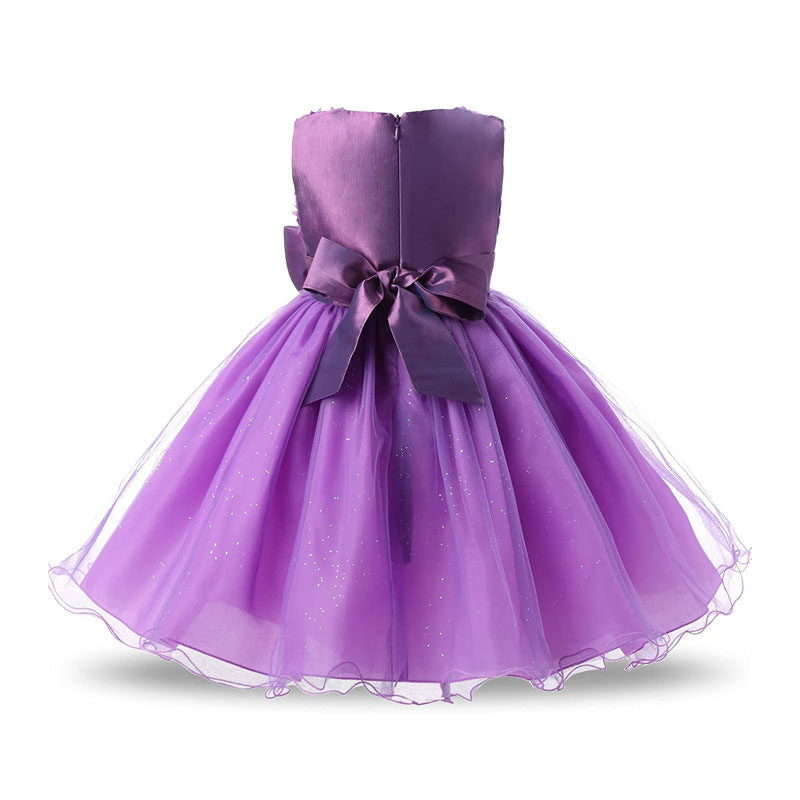 Girl Sleeveless Lace 3D Flower Tutu Holiday Princess Wedding Dresses-Purple