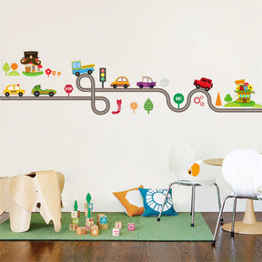 Removable Cute Cartoon Kids Room Wall Decal City Car Circled Curved Road Wall Stickers-083